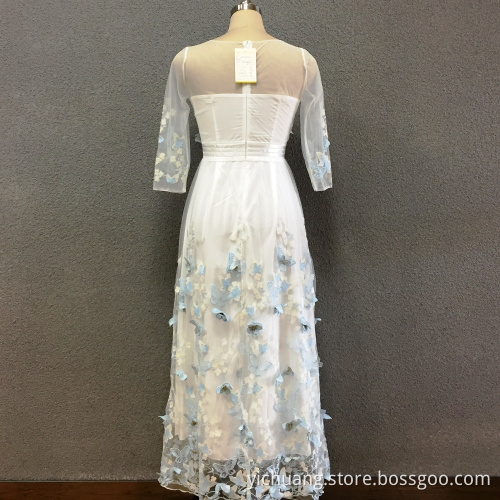 Women's polyester butterfly embroidery long dress